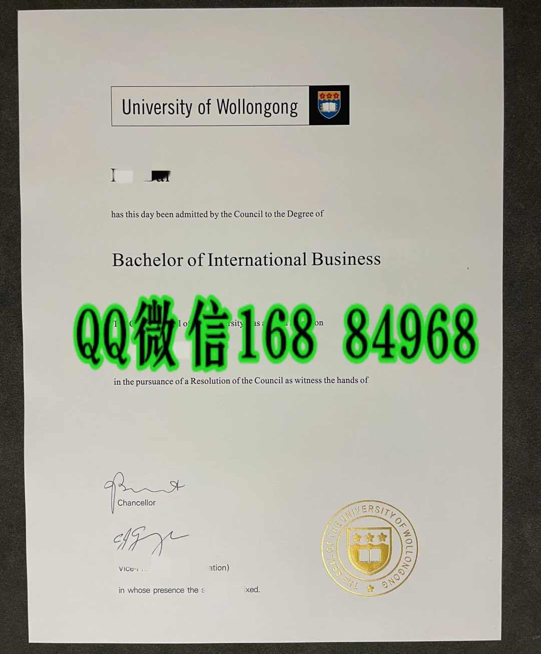 伍伦贡大学本科文凭样本，伍伦贡大学本科毕业证，伍伦贡大学毕业证样本