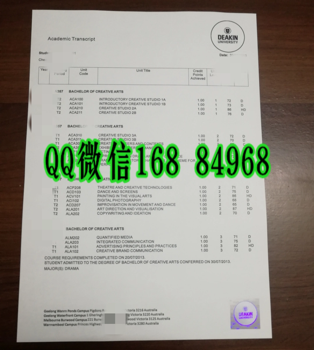 澳洲迪肯大学成绩单,Deakin University Official Academic Transcript,迪肯大学官方成绩单,迪肯大学本科成绩单,迪肯大学研究生成绩单,Deakin academic transcript,迪肯大学留服认证材料,迪肯大学 AHEGS 毕业声明,迪肯大学 My eQuals 电子成绩单,澳洲大学官方成绩单,迪肯大学密封成绩单,Deakin university transcript sample