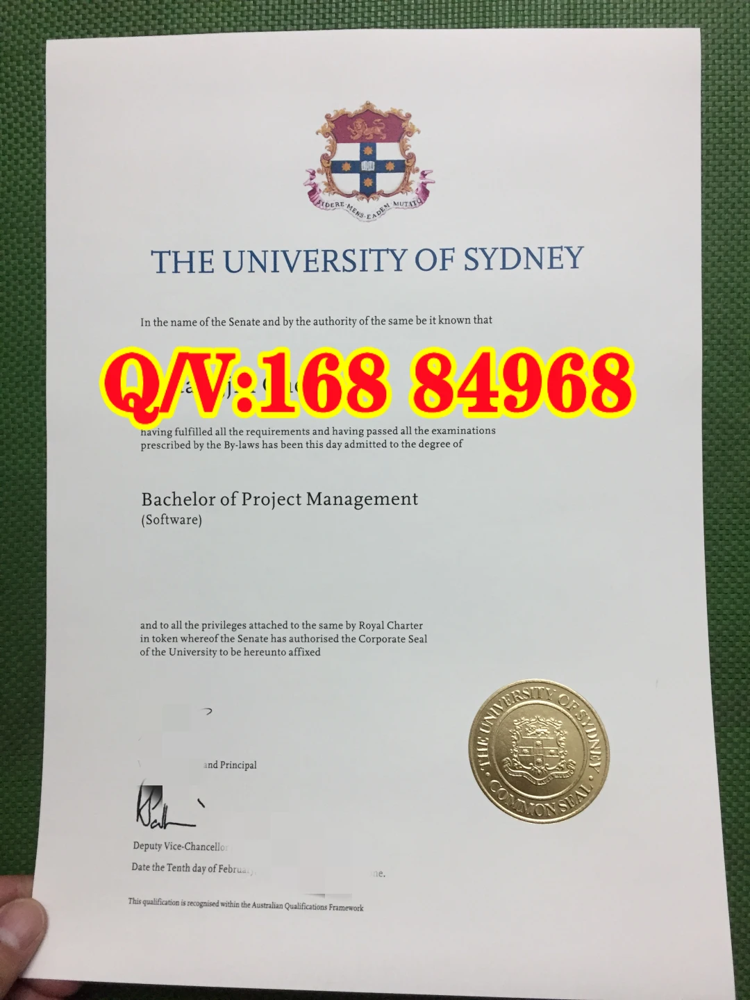悉尼大学项目管理学士（软件方向）毕业证版式，悉尼大学项目管理学士毕业证，悉尼大学 Bachelor of Project Management Software 证书，悉尼大学软件项目管理本科