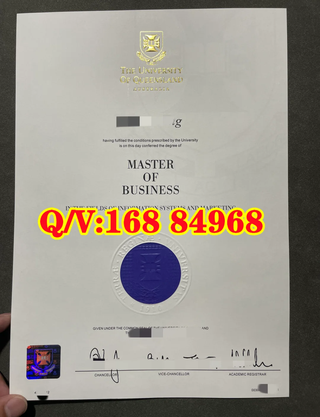 澳洲昆士兰大学信息系统与市场营销方向硕士学位证书，昆士兰大学硕士毕业证学位证
