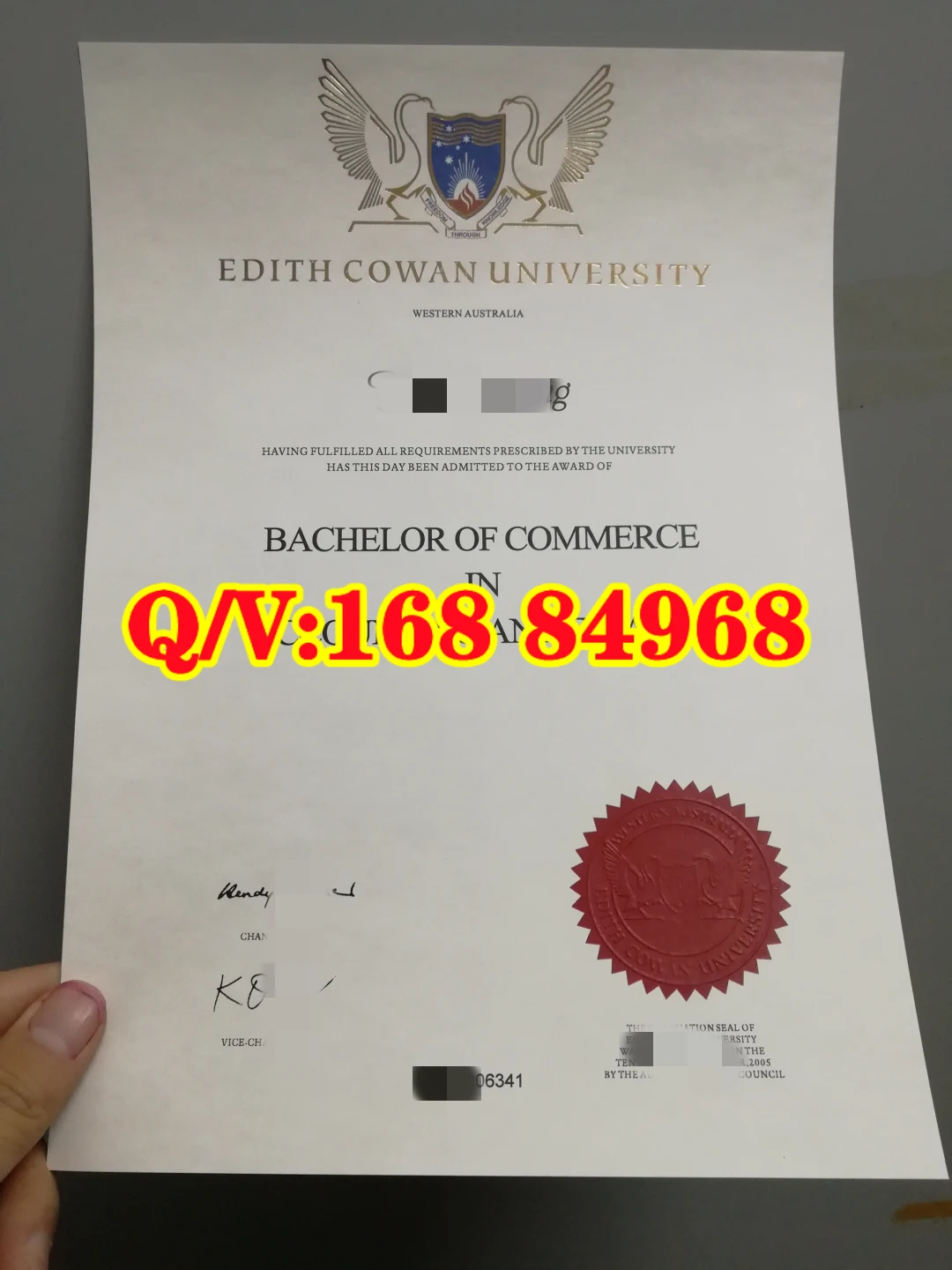 ECU 毕业证书样本