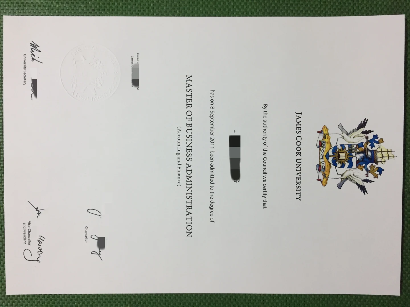 澳洲JCU詹姆斯库克大学硕士毕业证 James Cook University master diploma