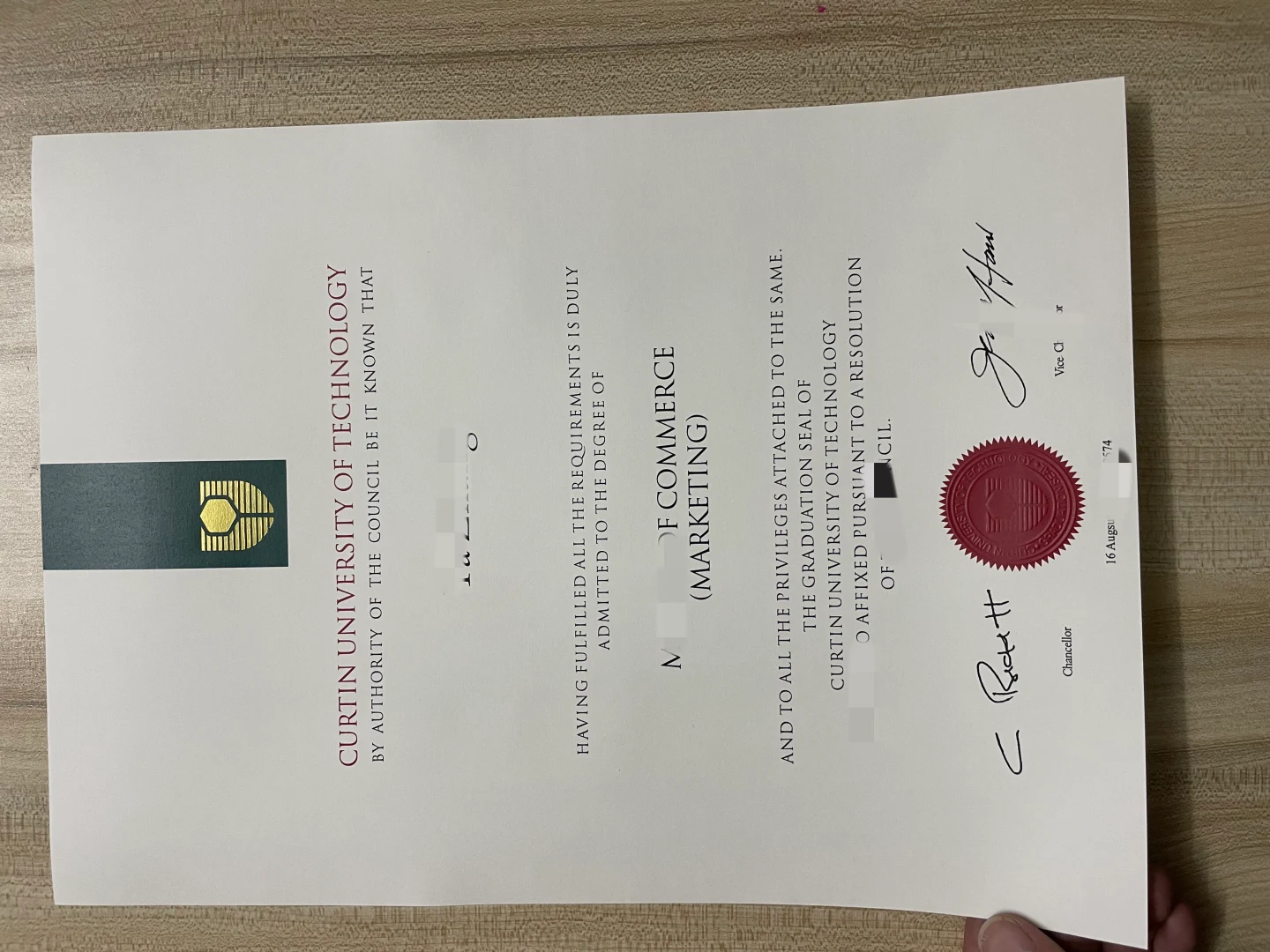 澳洲科廷大学硕士毕业证 Curtin University master diploma(Testamur)