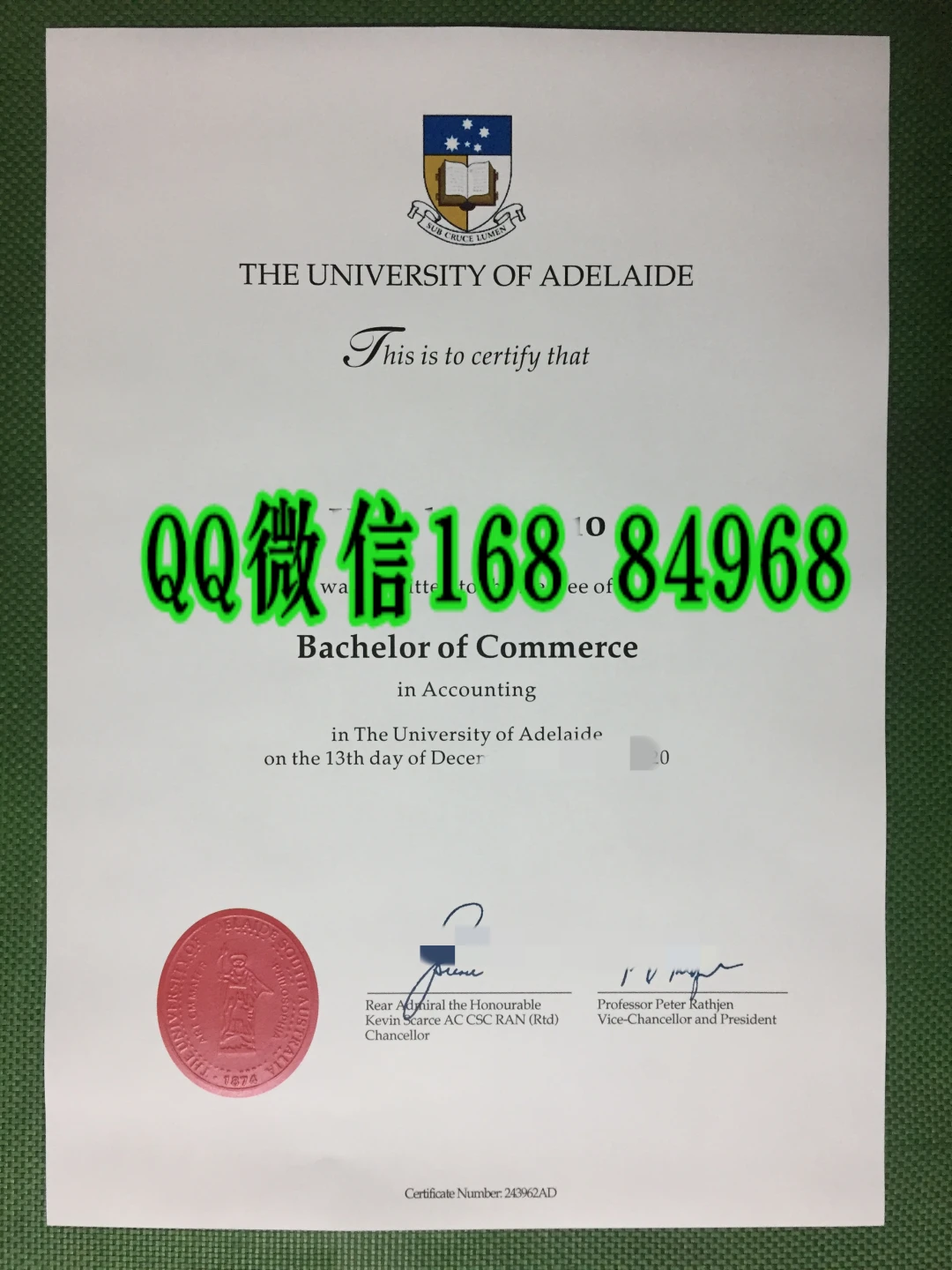 澳洲阿德莱德大学毕业证 Testamur|University of Adelaide diploma