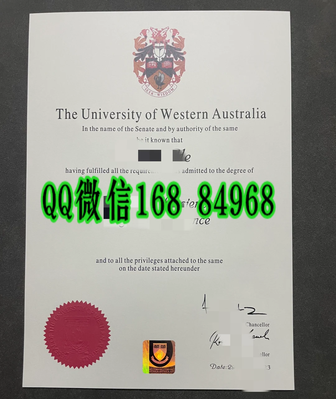 西澳大学毕业证,UWA testamur,The University of Western Australia diploma,西澳大学毕业证补办,UWA My eQuals 证书